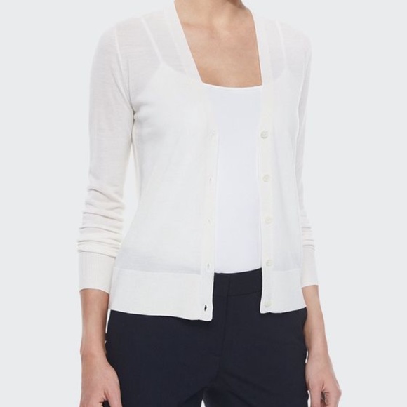 Theory Sweaters - Theory | Small | Preen V-Neck Merino Wool Cardigan | Ivory/White